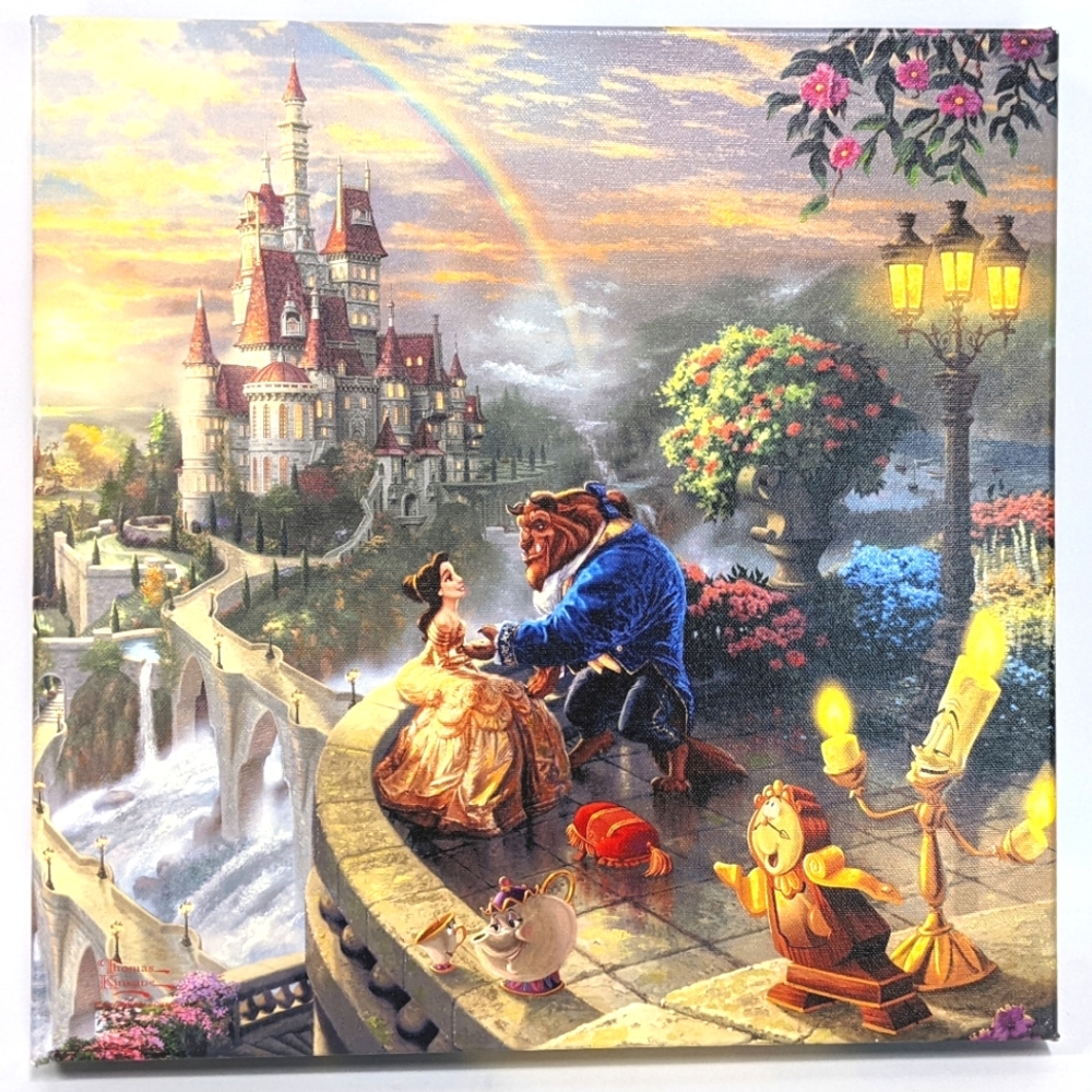 Thomas Kinkade Beauty And The Beast Disney Painting print, 14"x14", 2009